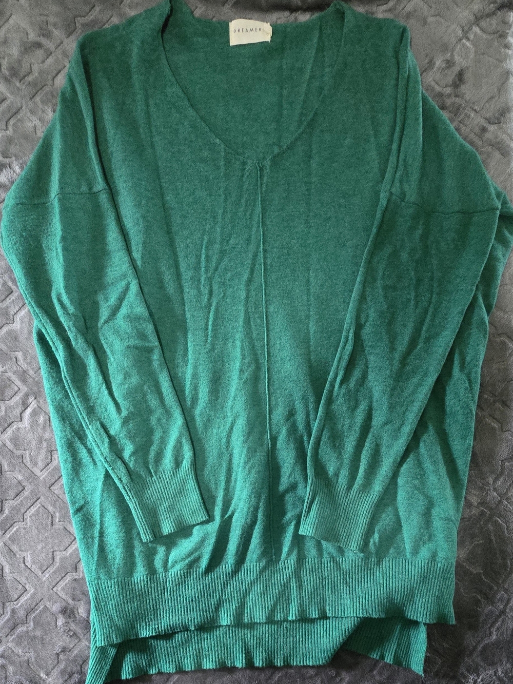 Dreamers Teal Green Off-the-Shoulder V-Neck Sweater